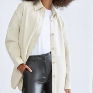 New Babaton Aritzia Pelli Vegan Leather Shirt Jacket-Silver Birch-L